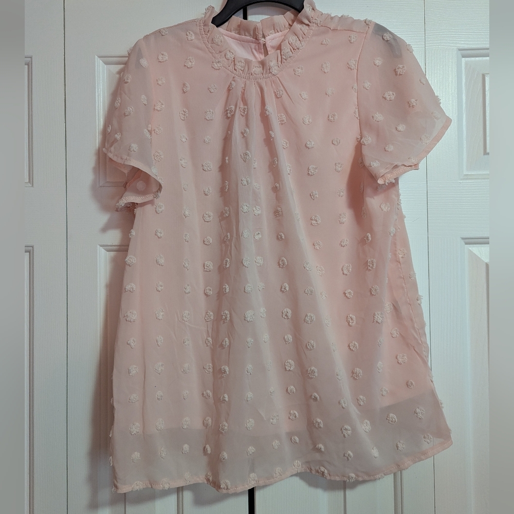 Light Pink Polka Dot Flowy Blouse